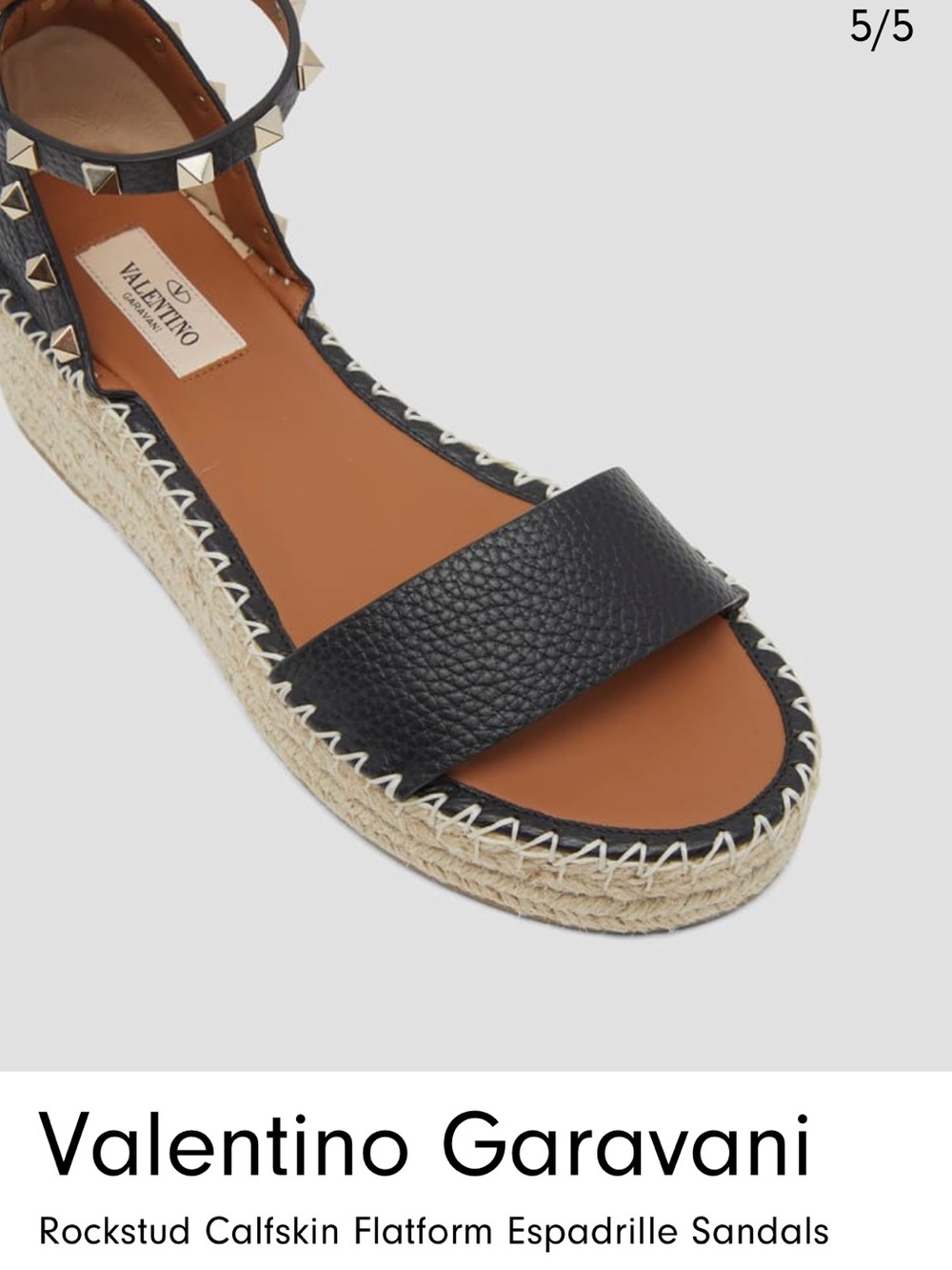Valentino Garavani Black Rockstud Leather Espadrille Sandals